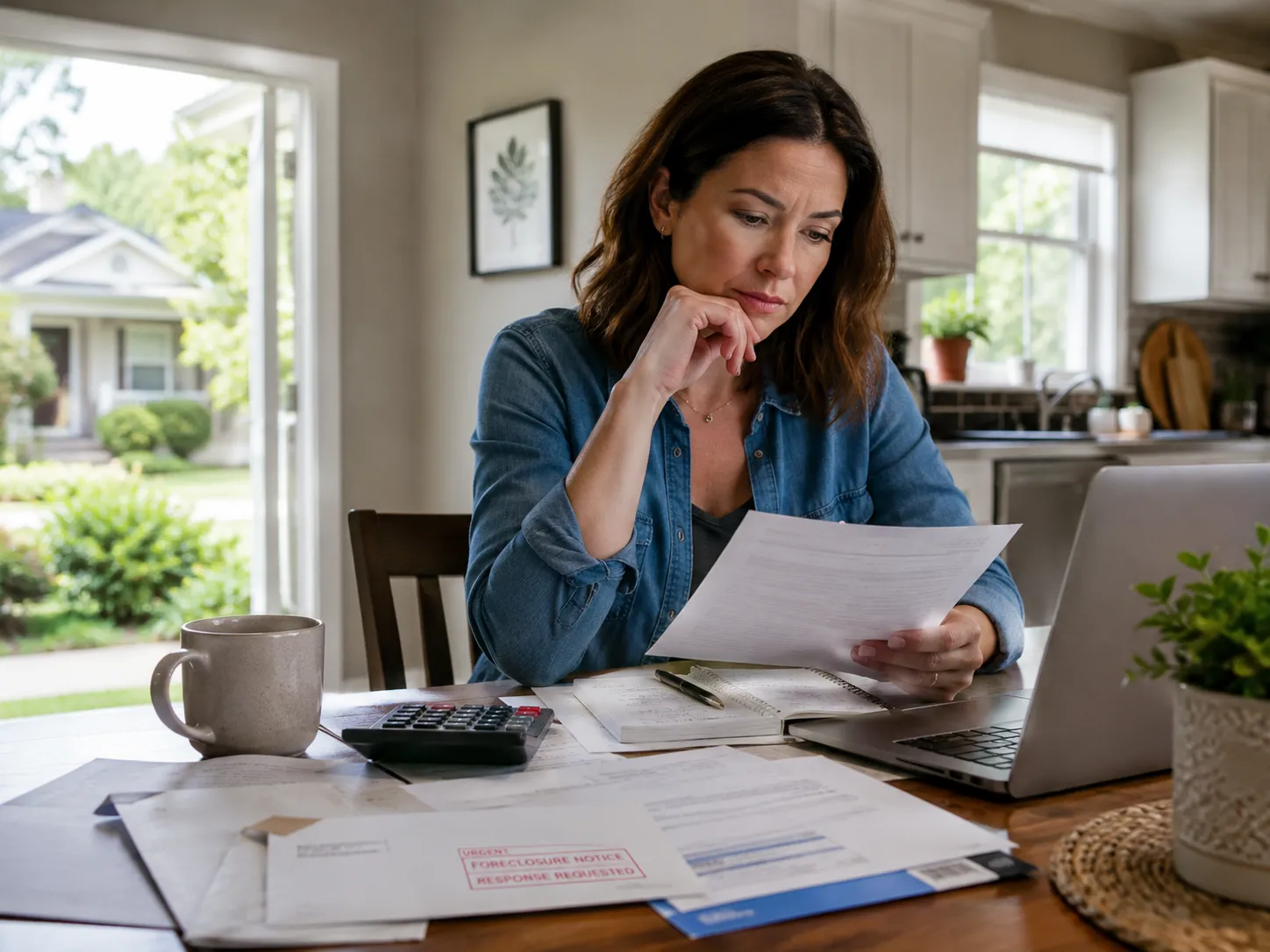 Homeowner reviewing options to sell a foreclosure house and avoid foreclosure